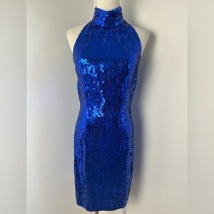 VTG 90s NITELINE DELLA ROUFOGALI Sequinned Halter Mini Dress